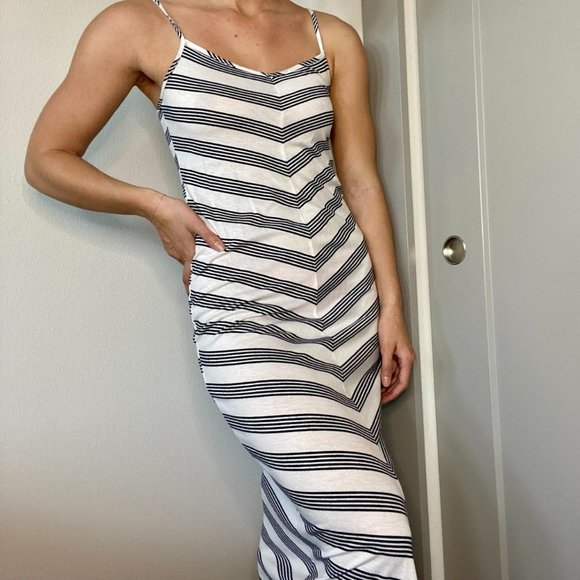 Keds Dresses & Skirts - Ked’s Cream and Navy Striped Maxi Dress